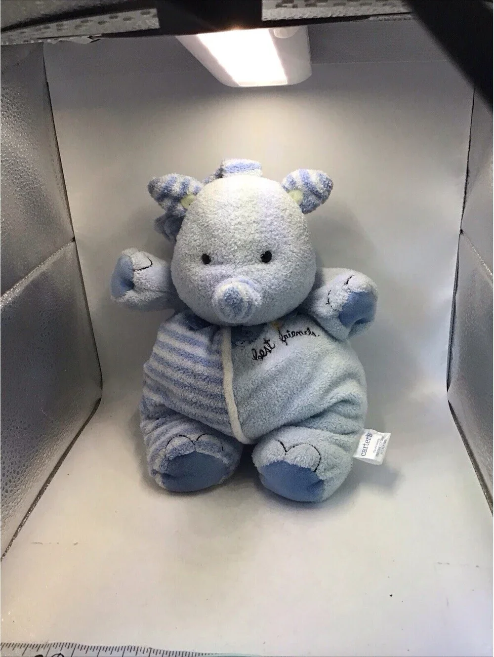 Carters Best Friends Rhino Blue Musical Crib Pull Toy Stuffed Animal Plush